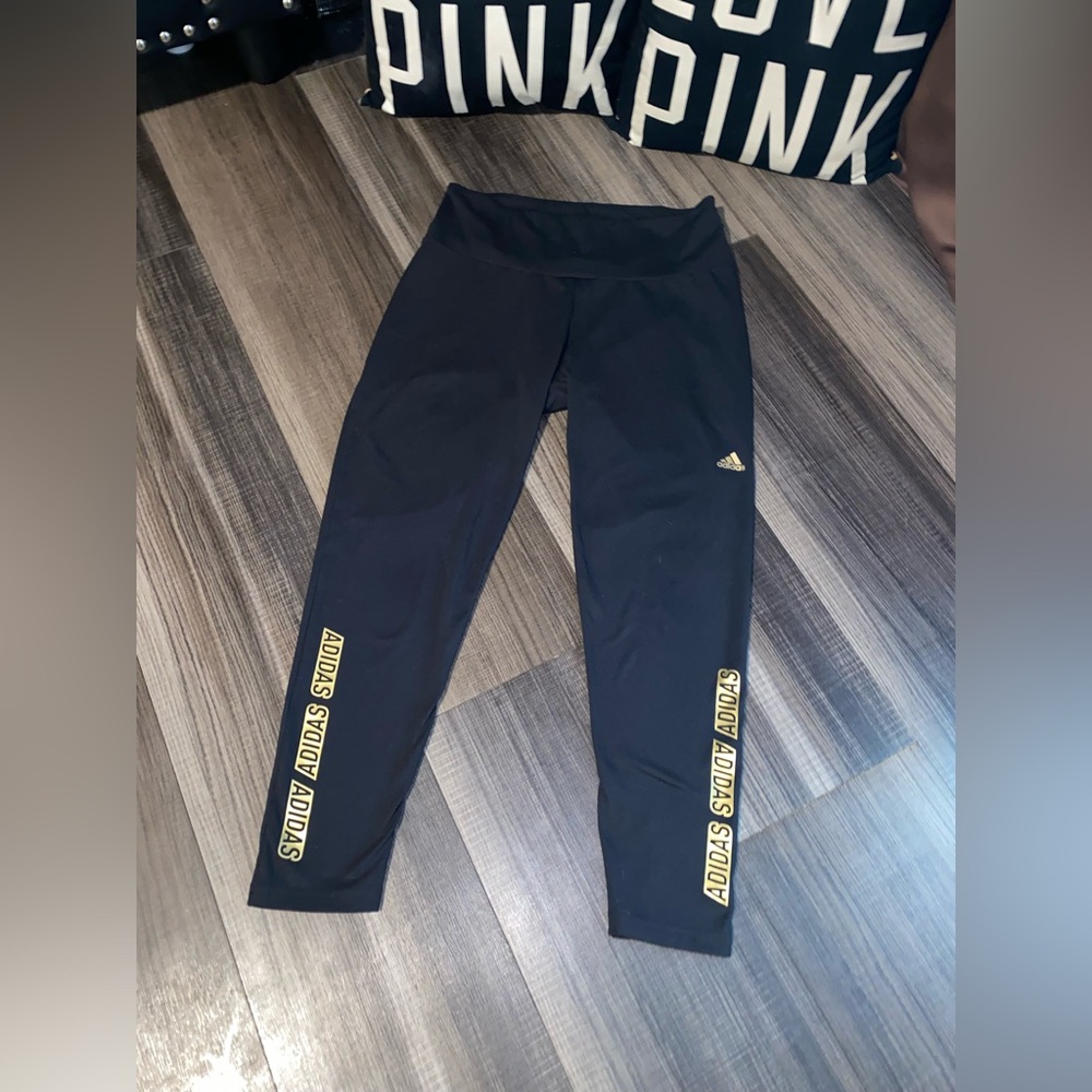 Adidas Black Leggings with Gold Accents